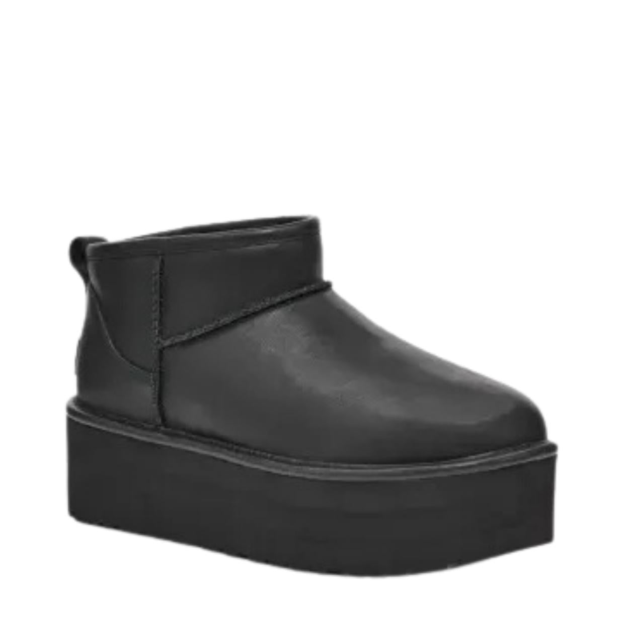 UGG Black Leather Ultra Mini Platform Boots