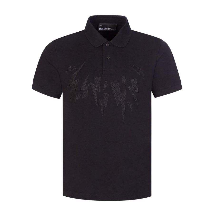 Neil Barrett Jumbled Embroidered Bolt Black Polo Shirt