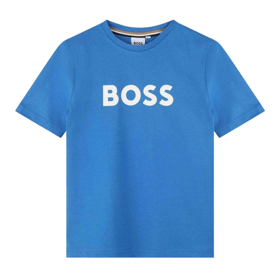 BOSS Kids Printed Logo Blue T-Shirt