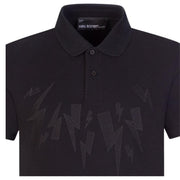 Neil Barrett Jumbled Embroidered Bolt Black Polo Shirt