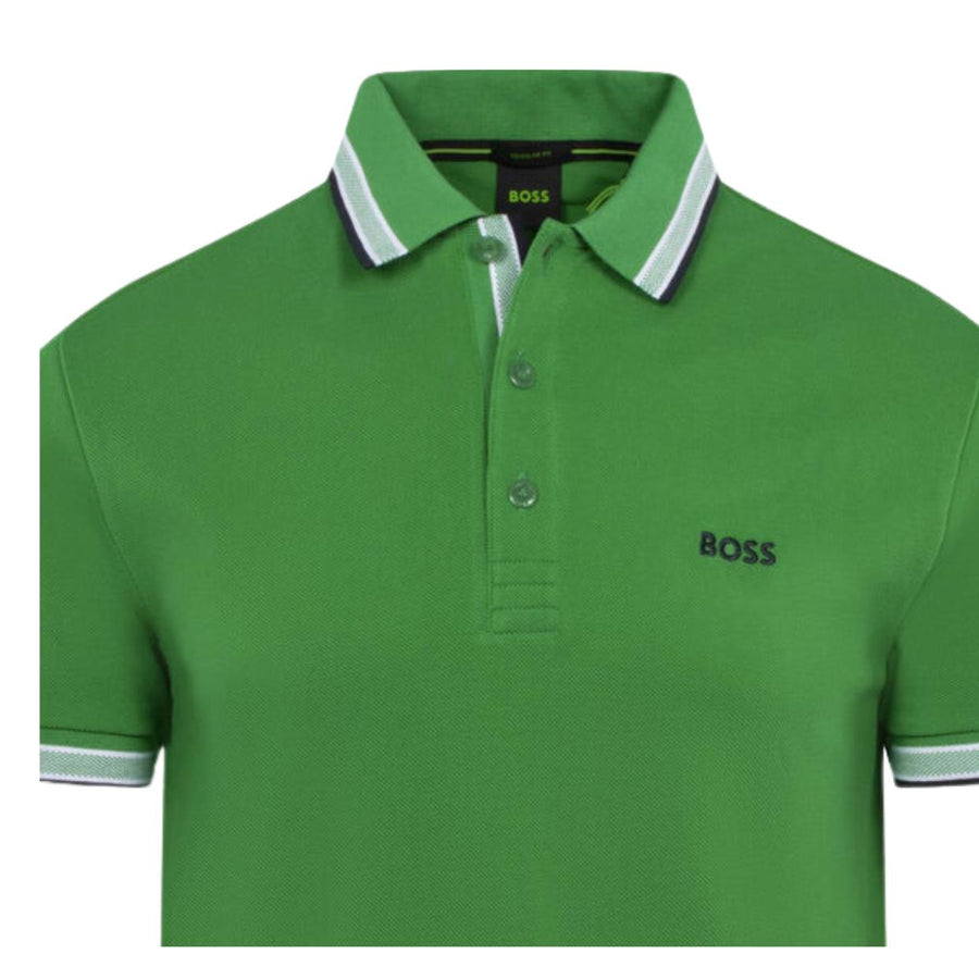 BOSS Paddy Contrast Logo Green Polo Shirt