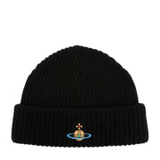 Vivienne Westwood Orb Embroidered Knit Sporty Black Beanie