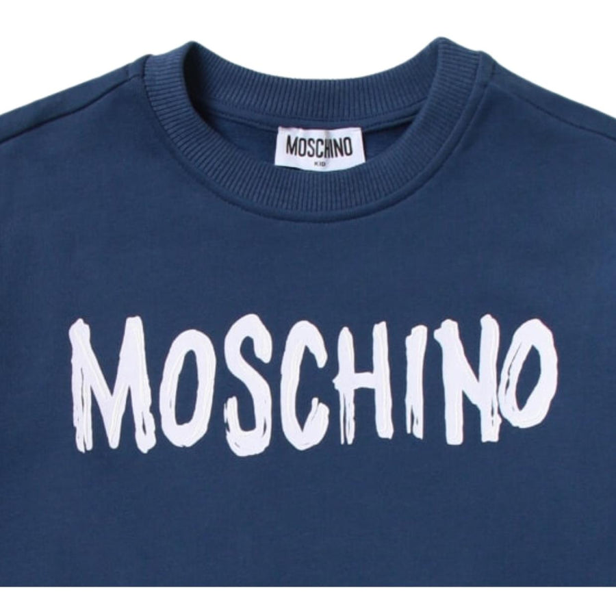 Moschino Kids Painted Effect Logo Navy Sweatshirt