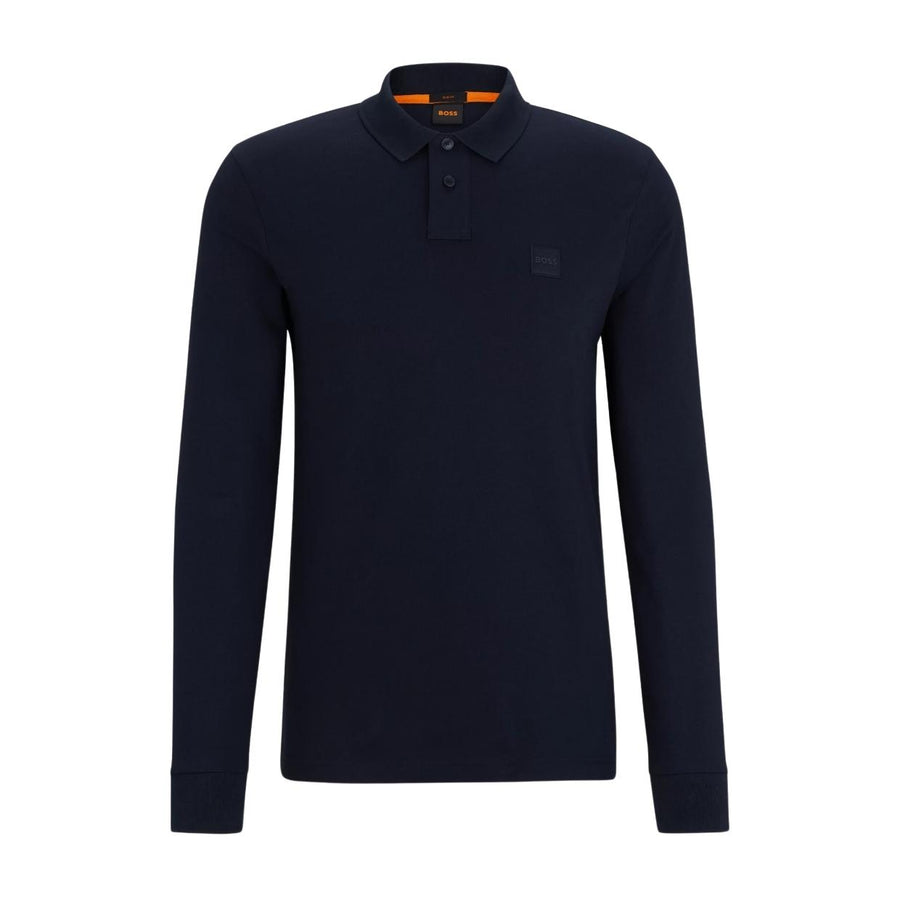 BOSS Logo Patch Passerby Long Sleeve Navy Polo Shirt