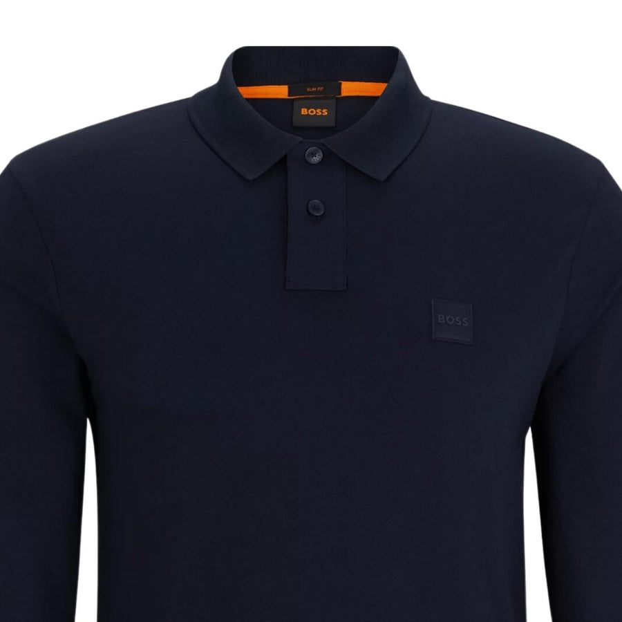 BOSS Logo Patch Passerby Long Sleeve Navy Polo Shirt