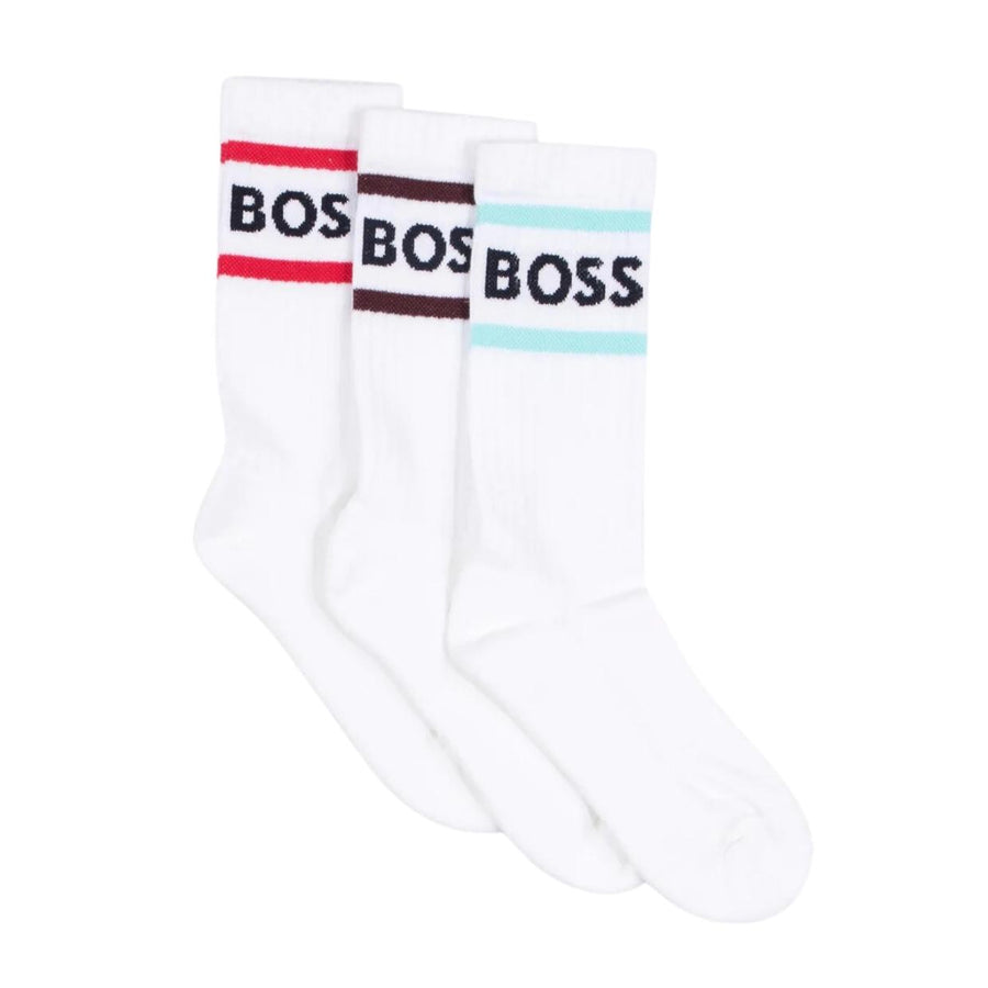 BOSS Logo Rib Stripe Three-Pack Socks