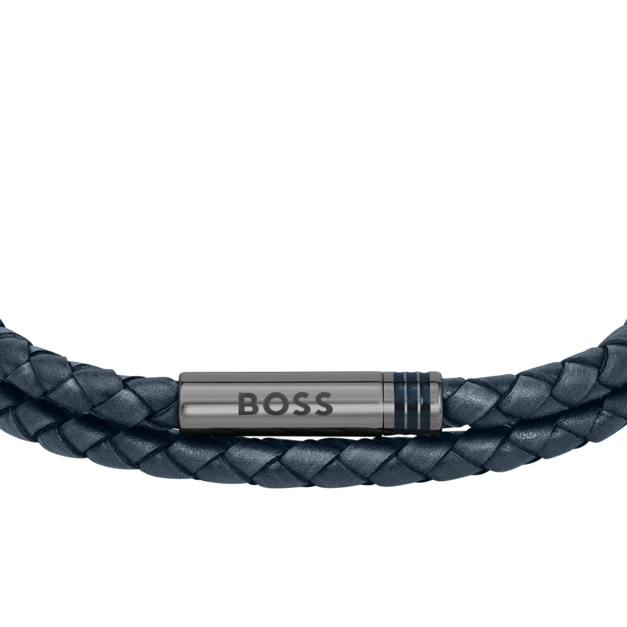 BOSS Ares Braided Navy Leather Bracelet
