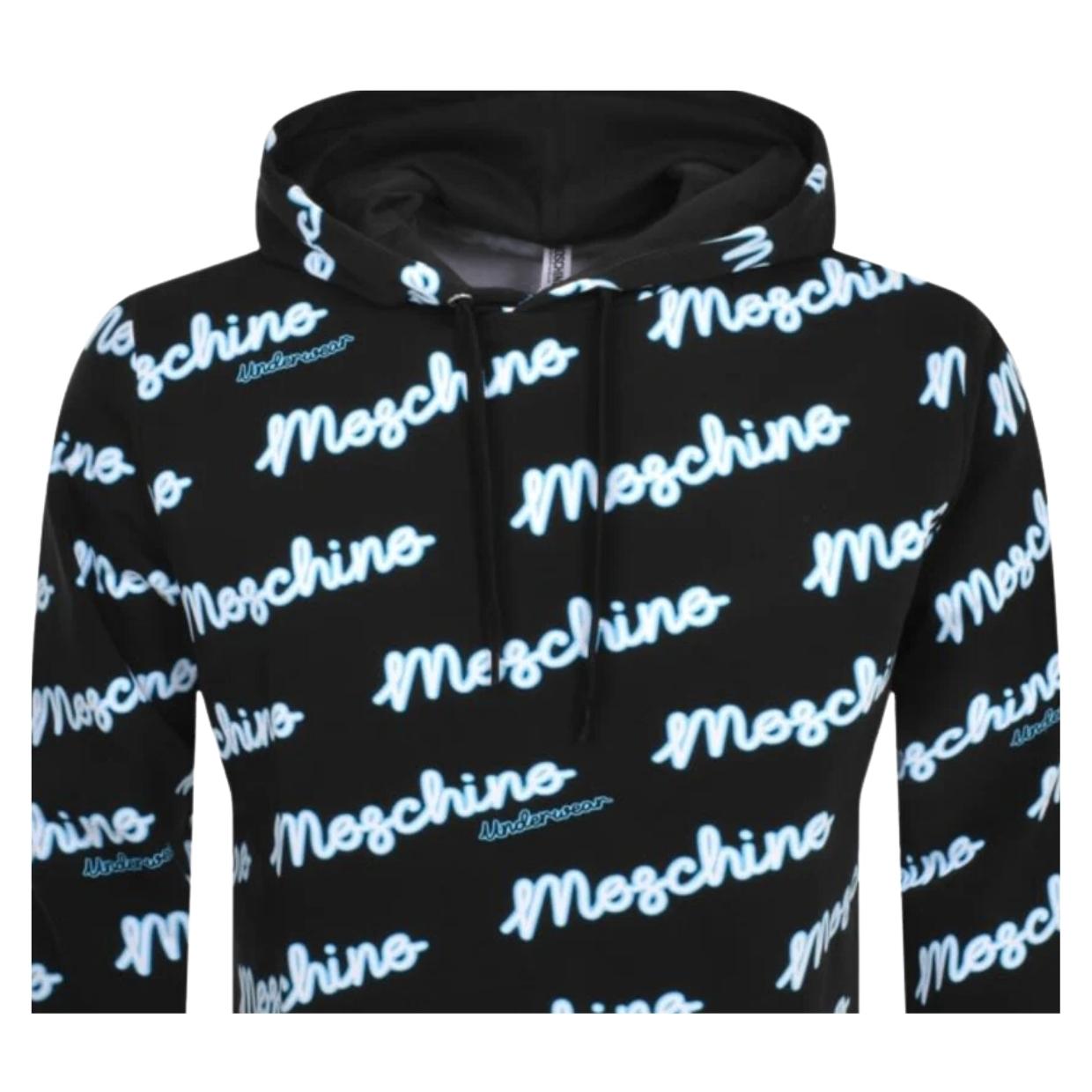 Moschino Underwear Contrast Logo All-Over Black Hoodie