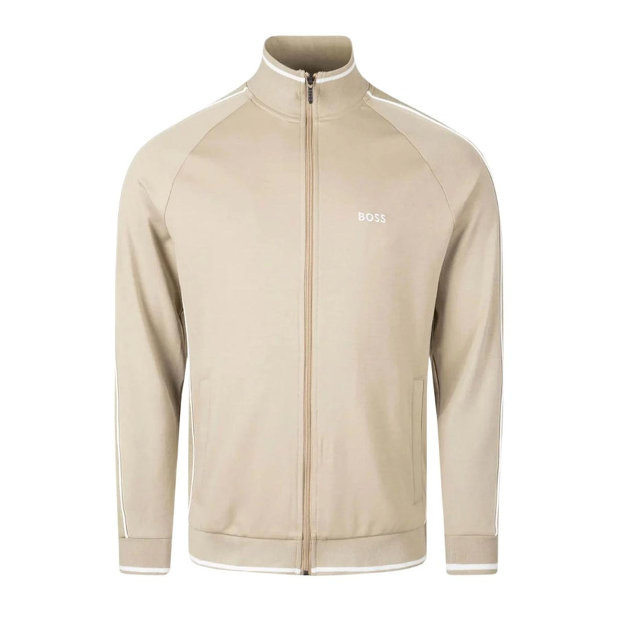 BOSS Embroidered Logo Beige Zip-Up Tracksuit Jacket