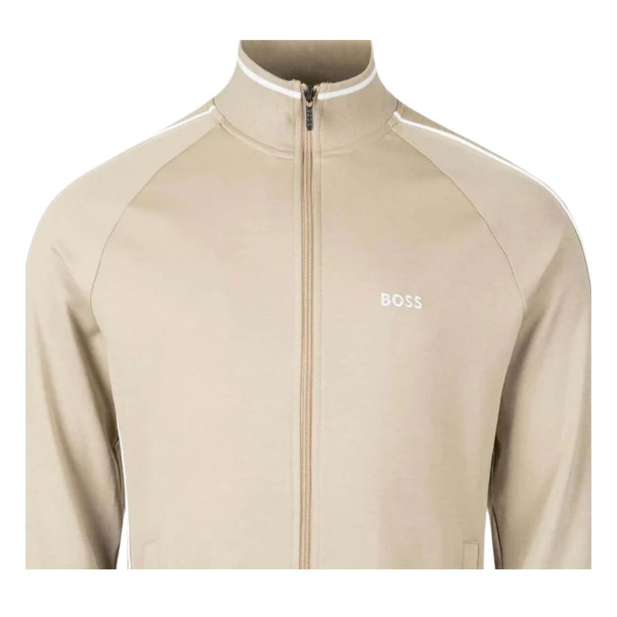 BOSS Embroidered Logo Beige Zip-Up Tracksuit Jacket