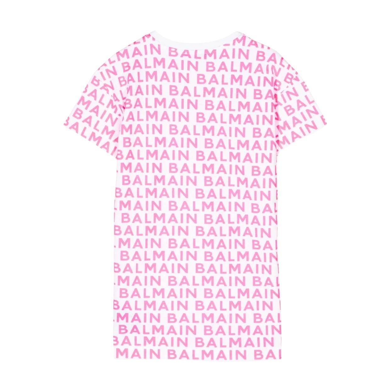 Balmain Kids Contrast Logo All-Over White/Pink Dress