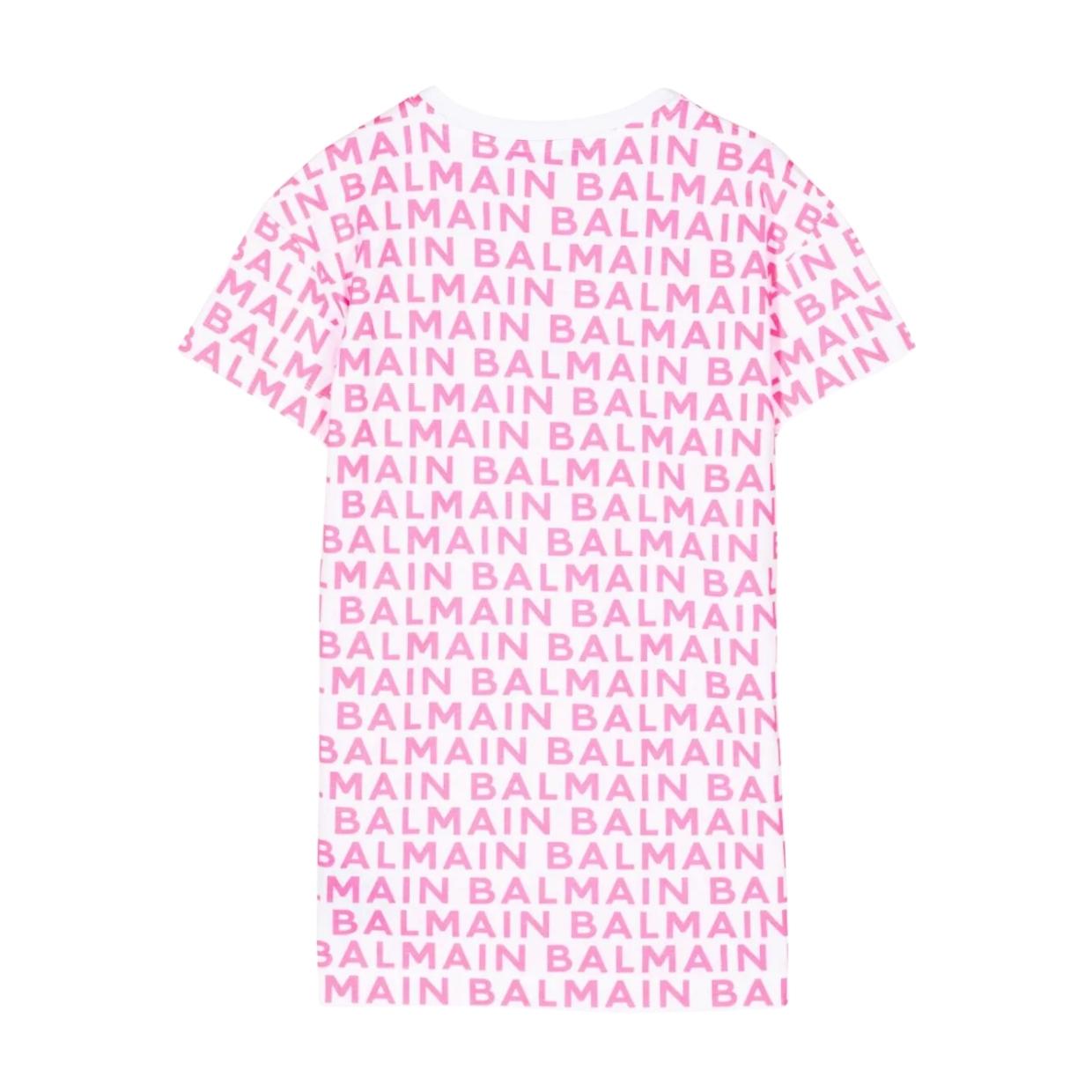 Balmain Kids Contrast Logo All-Over White/Pink Dress