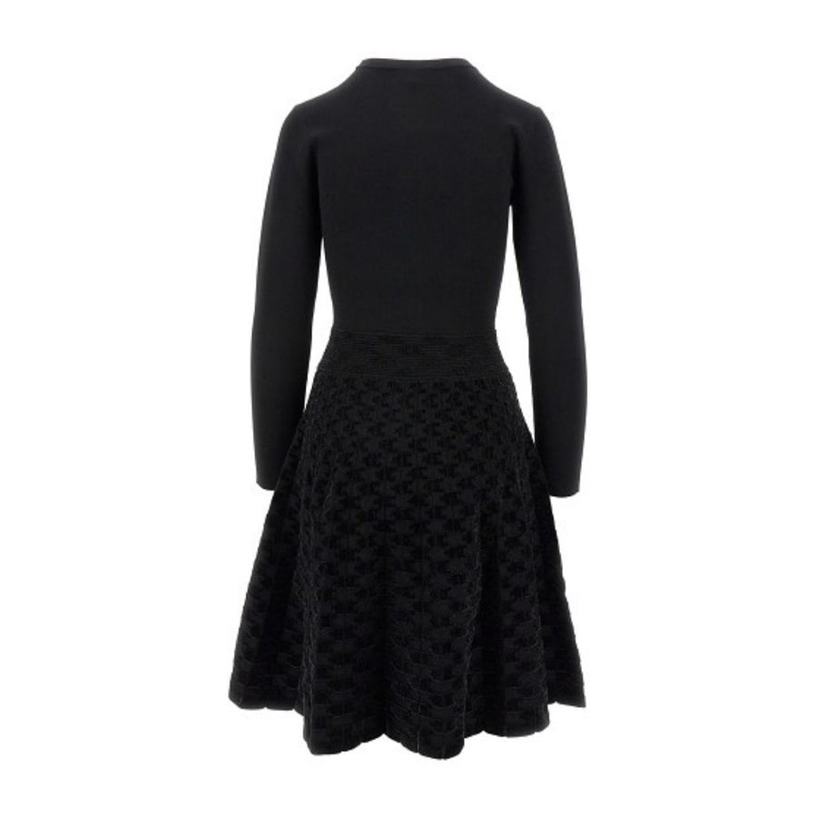 Emporio Armani Black Jacquard Pattern Flared Dress