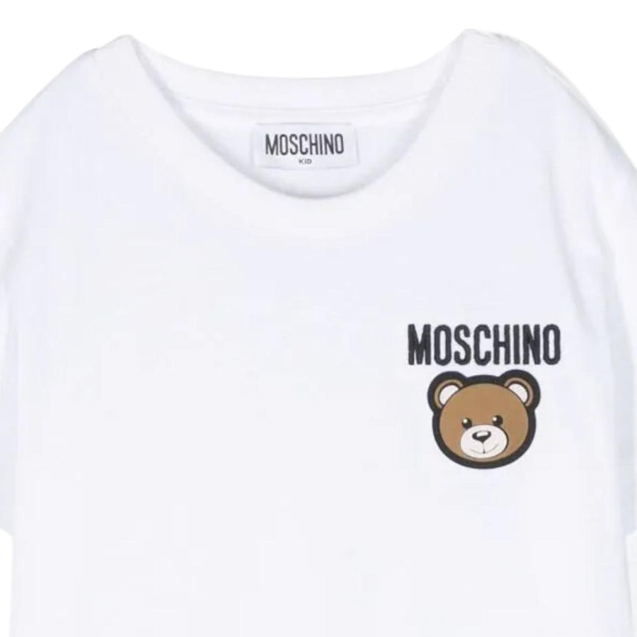 Moschino Kids Printed Teddy Bear Logo Patch White T-Shirt