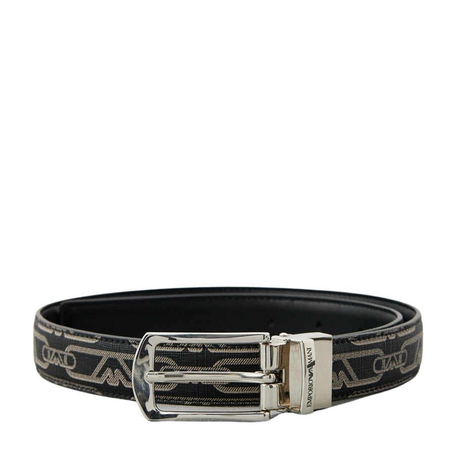 Emporio Armani All-Over Eagle Chain Logo Buckle Black Belt