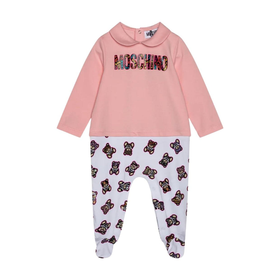 Moschino Baby All-Over Teddy Bear Print Pink/White Babygrow