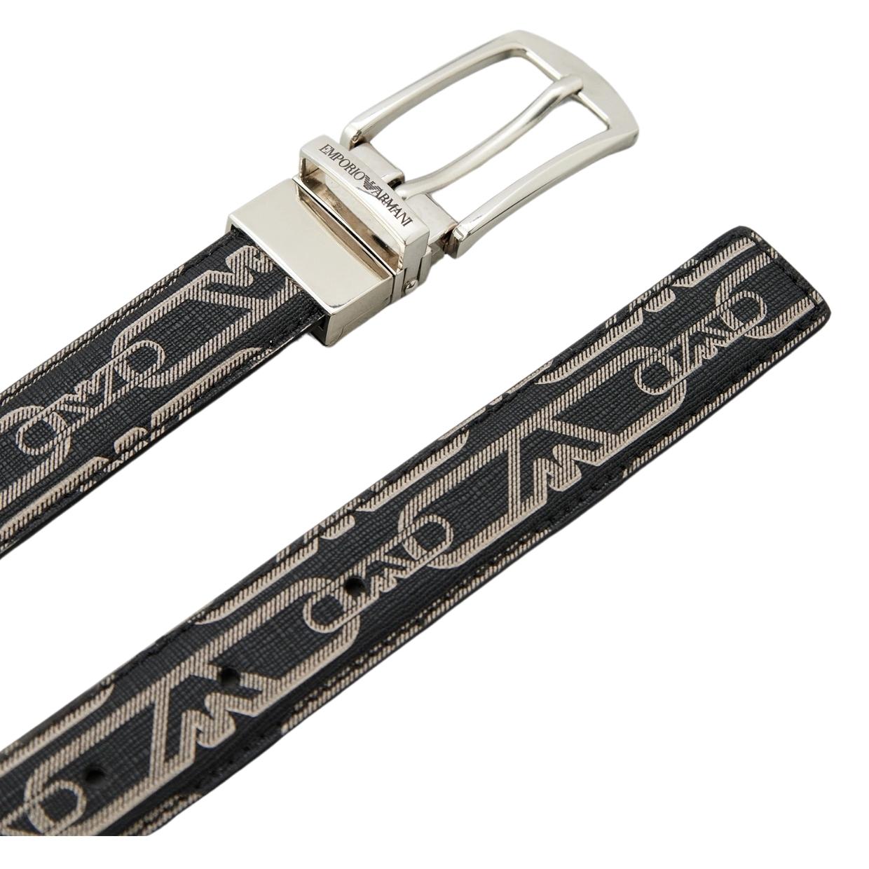 Emporio Armani All-Over Eagle Chain Logo Buckle Black Belt