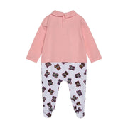 Moschino Baby All-Over Teddy Bear Print Pink/White Babygrow