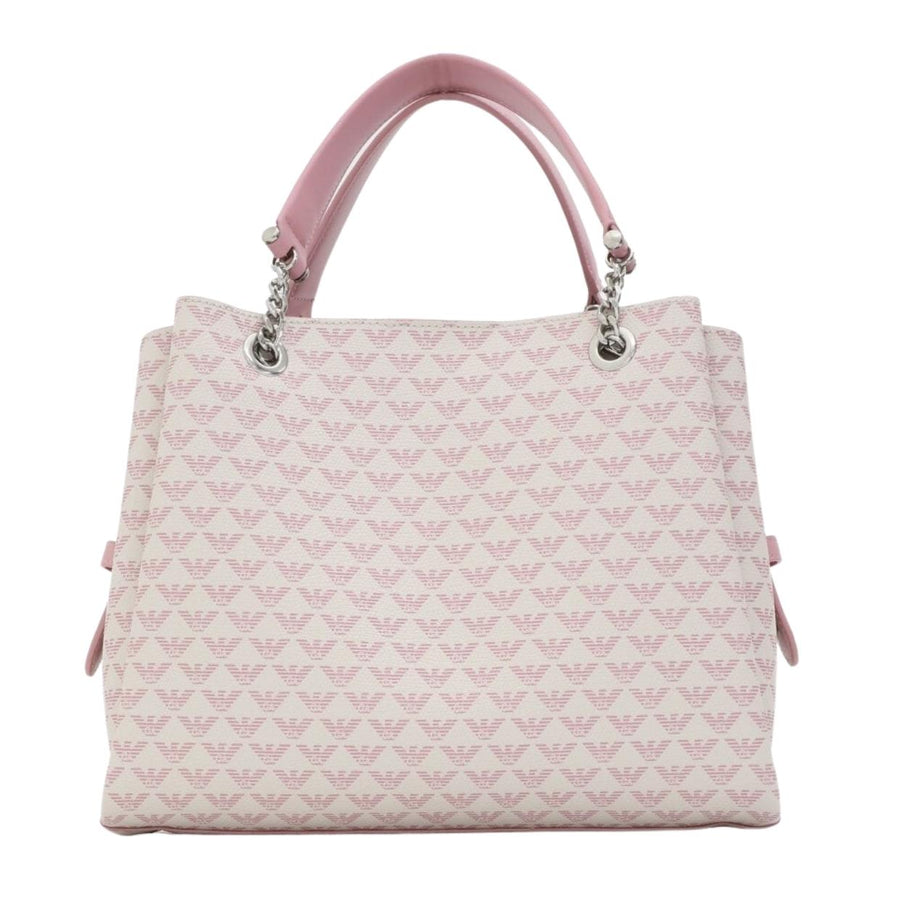Emporio Armani White/Pink All-Over Eagle Logo Small Tote Bag