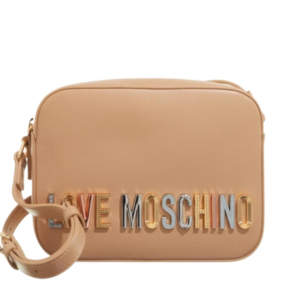 Love Moschino Metal Logo Lettering Taupe Camera Bag