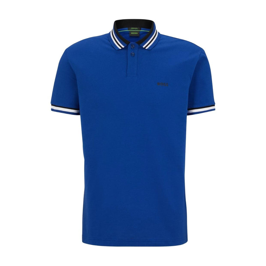 BOSS Paddy Ribbed Striped Blue Polo Shirt