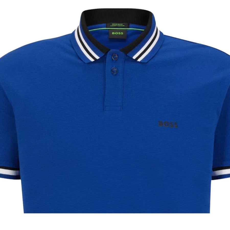 BOSS Paddy Ribbed Striped Blue Polo Shirt
