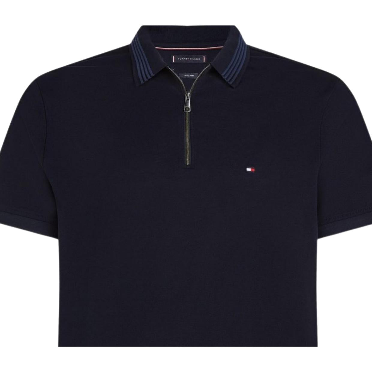 Tommy Hilfiger Mercerised Pique Navy Zip Polo Shirt