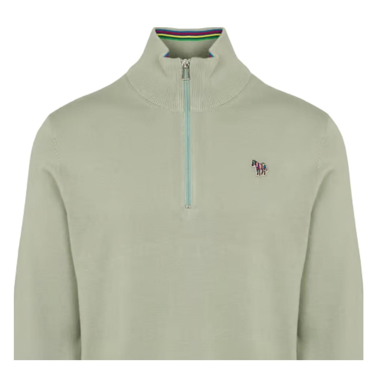 Paul Smith Zebra Logo Patch Saga Green Half Zip Knit Sweater