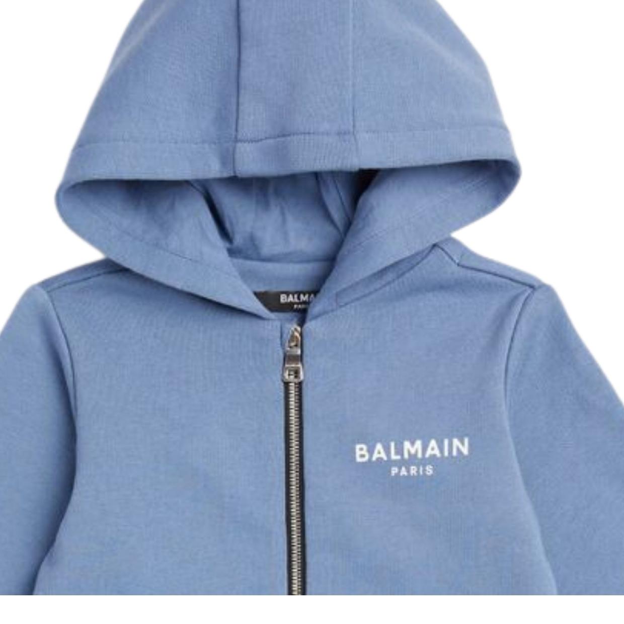 Balmain Baby Printed Logo Blue Zip Hoodie