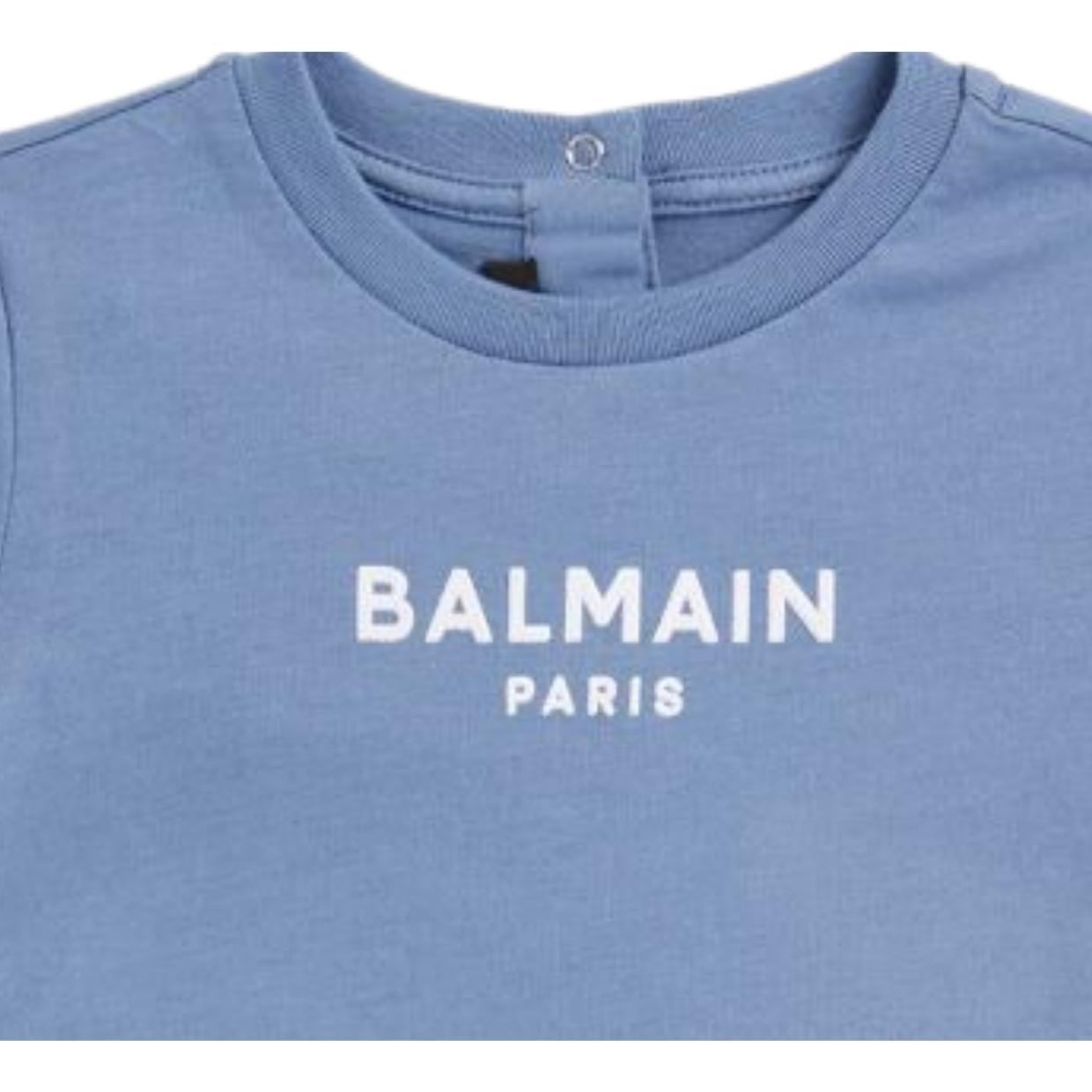 Balmain Baby Embossed Logo Blue T-Shirt