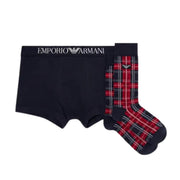 Emporio Armani Tartan-Mix Boxer Brief And Socks Gift Set