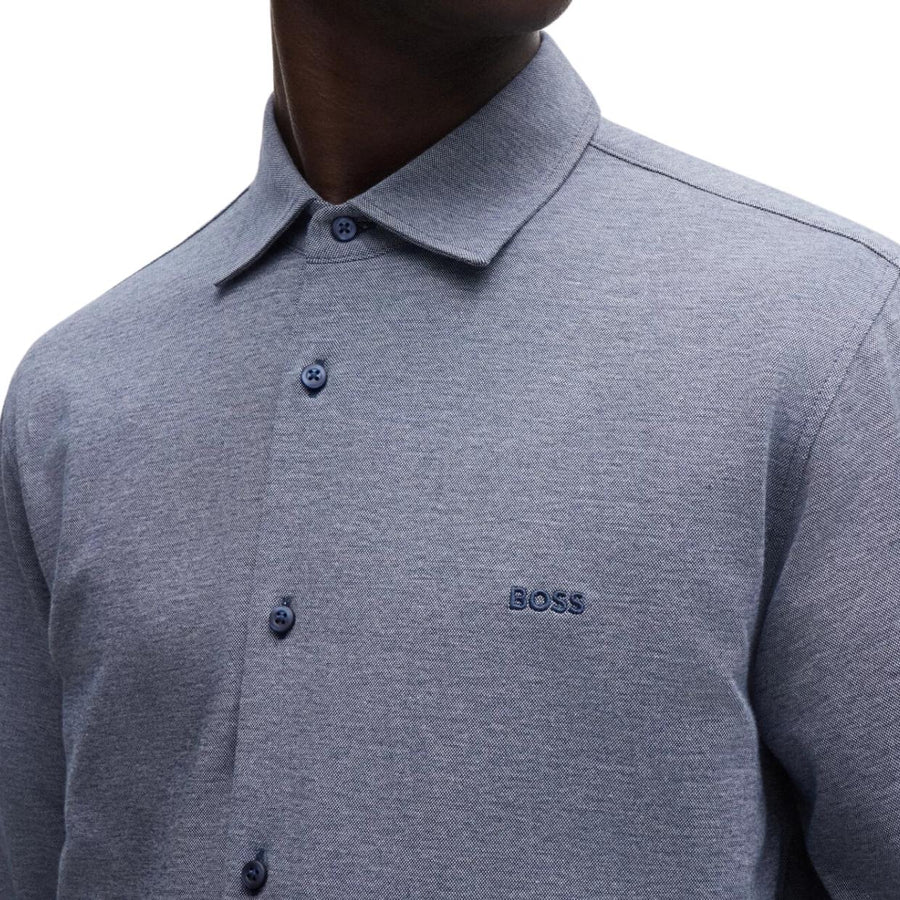 BOSS Mysoft 2 Slim Fit Melange Pique Jersey Blue Shirt