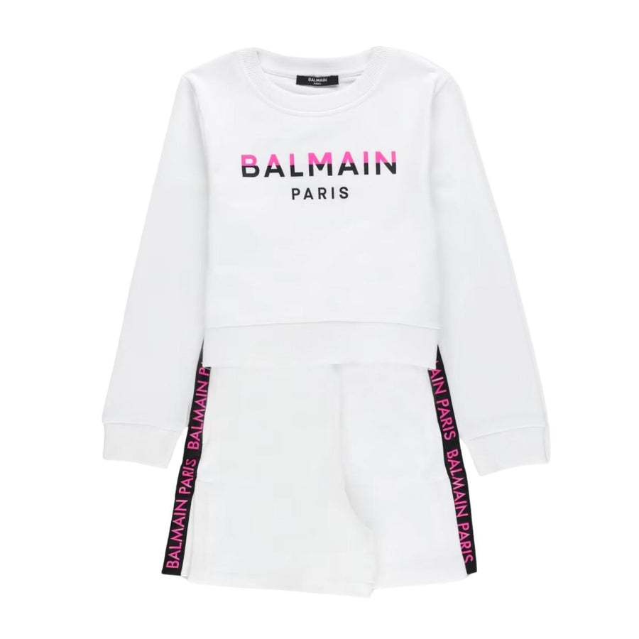 Balmain Kids Print Logo White Sweat Shorts Set