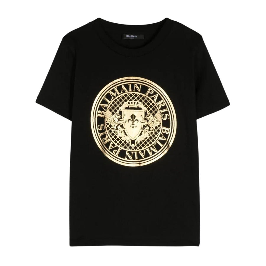 Balmain Kids Medallion Logo Black T-Shirt