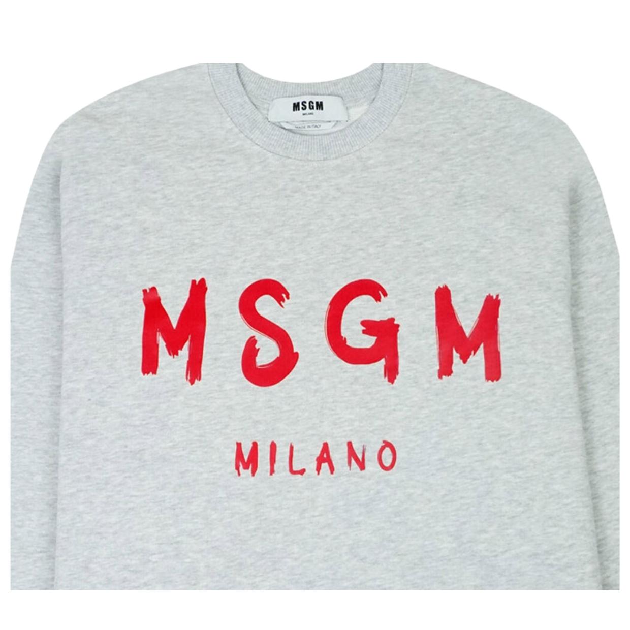 MSGM Brushed Logo Print Grey Sweatshirt