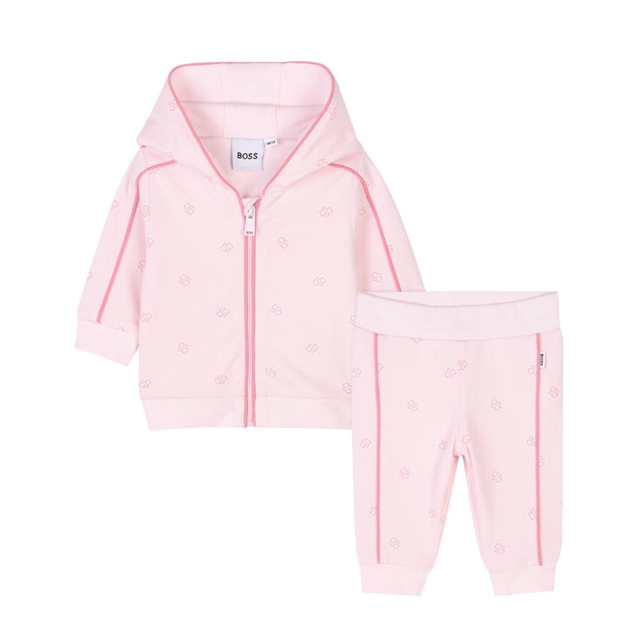 BOSS Baby Pink All-Over Double B Hooded Tracksuit Set