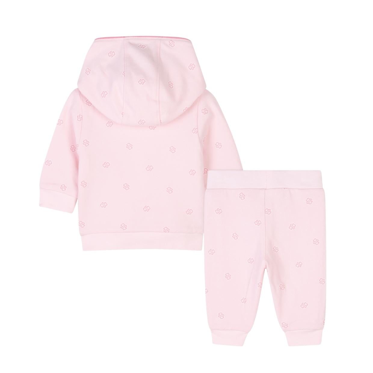 BOSS Baby Pink All-Over Double B Hooded Tracksuit Set