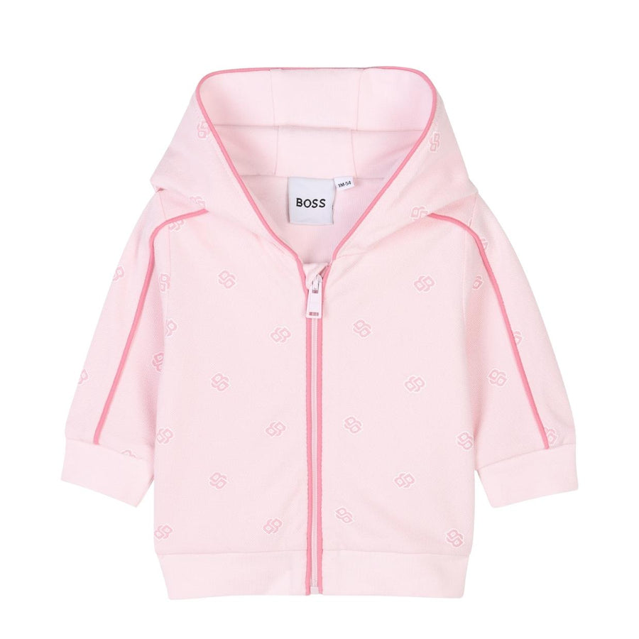 BOSS Baby Pink All-Over Double B Hooded Tracksuit Set