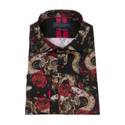 Guide London Skull Red Rose And Snake Print Shirt