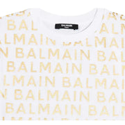 Balmain Kids Gold Lettering Logo All-Over White T-Shirt