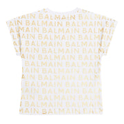 Balmain Kids Gold Lettering Logo All-Over White T-Shirt