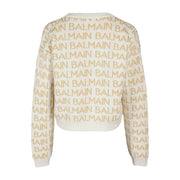 Balmain Kids All-Over Gold Logo Ivory Sweater