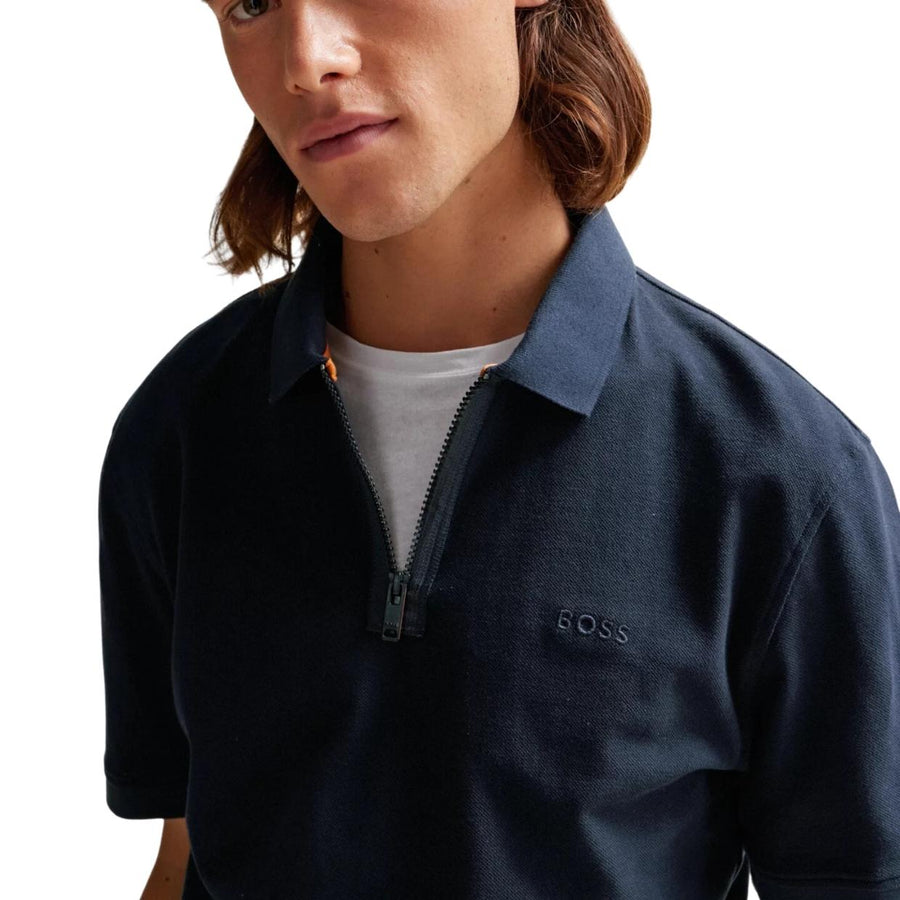 BOSS Pezip Logo Navy Polo Shirt