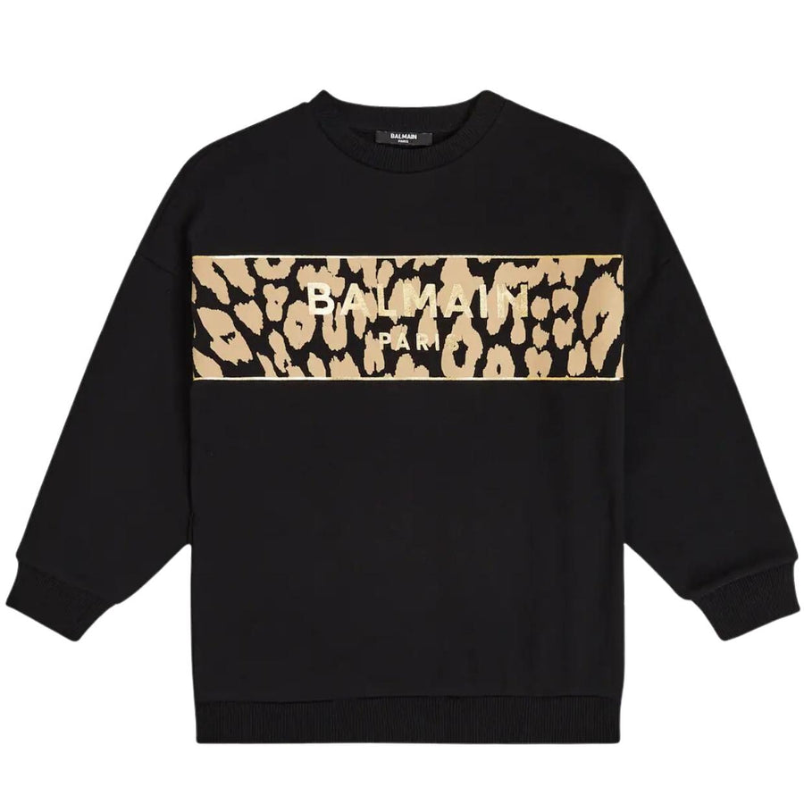 Balmain Kids Leopard Print Black Sweatshirt