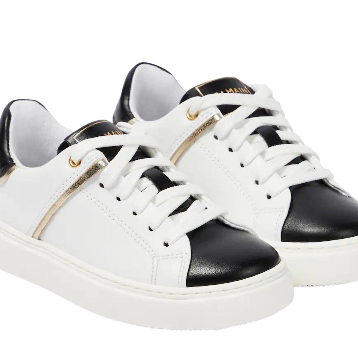 Balmain Kids Golden Logo Black and White Trainers