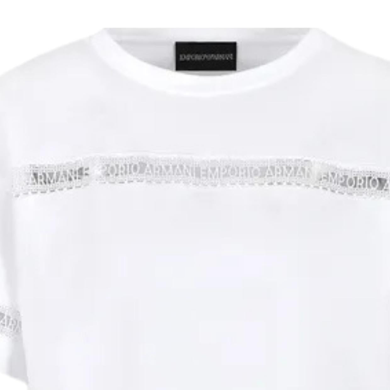Emporio Armani Macramé Lace Logo Tape White T-Shirt