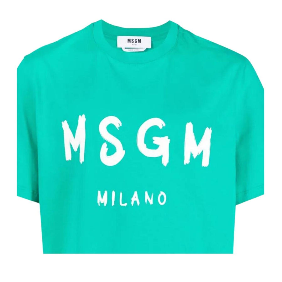 MSGM Brushed Effect Logo Green T-Shirt