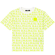 Balmain Kids All-Over Printed Logo White/Neon T-Shirt