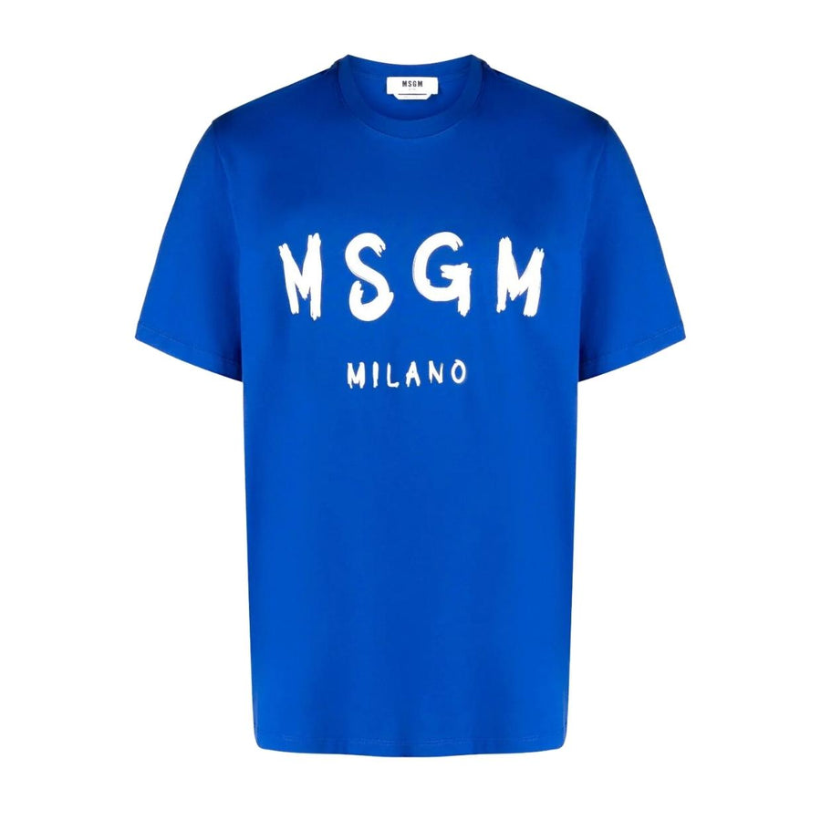 MSGM Brushed Effect Logo Blue T-Shirt