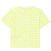 Balmain Kids All-Over Printed Logo White/Neon T-Shirt